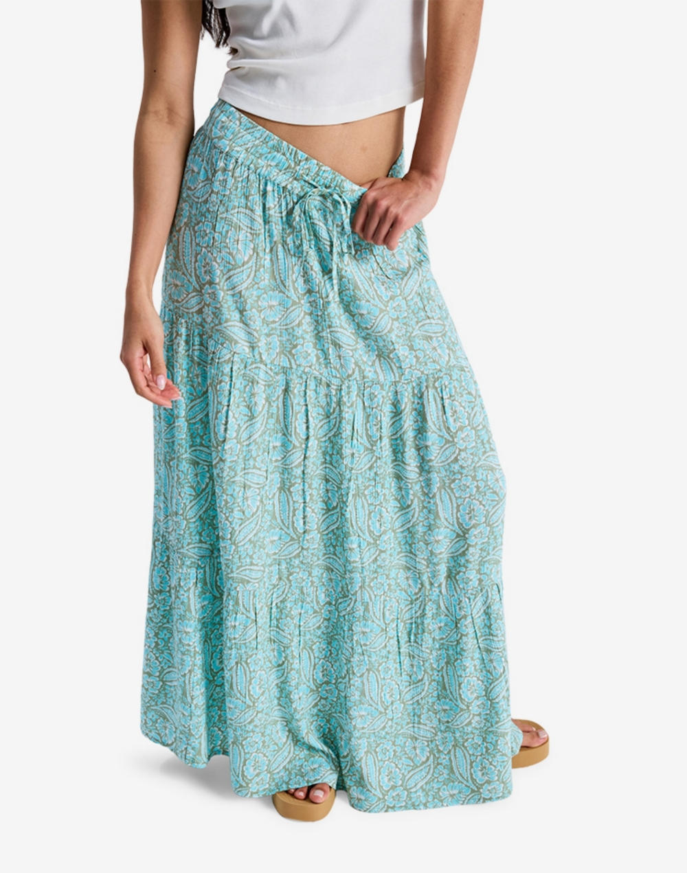 록시 AFTER HOURS CRINCKLE 티어드 맥시 스커트 (RG11SK004GLD)