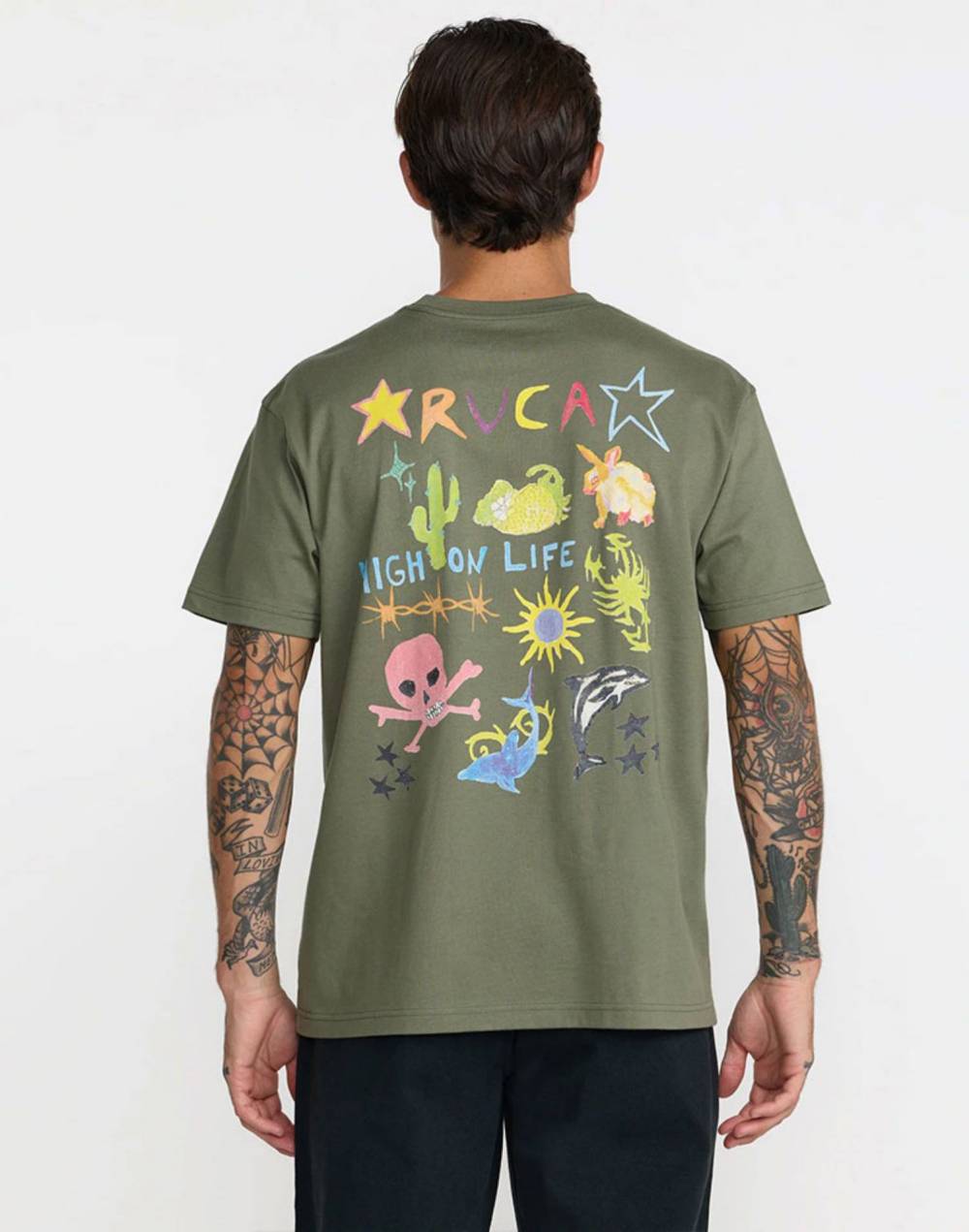 RVCA X DANI MILLER 남성 HIGH ON LIFE 반팔 티셔츠 (VG31ST058OLV)