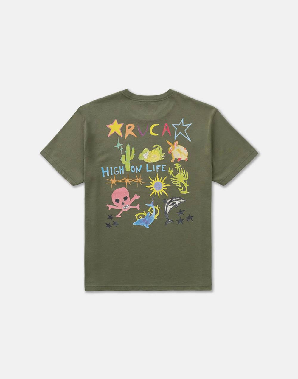 RVCA X DANI MILLER 남성 HIGH ON LIFE 반팔 티셔츠 (VG31ST058OLV)