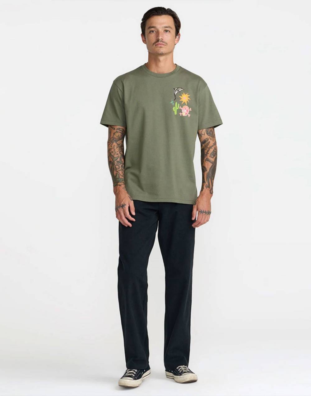 RVCA X DANI MILLER 남성 HIGH ON LIFE 반팔 티셔츠 (VG31ST058OLV)